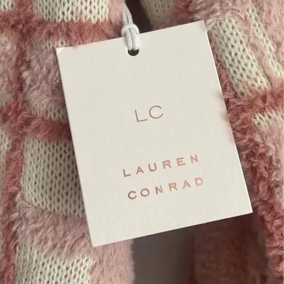 LC LAUREN CONRAD Pink & Cream Plaid Fuzzy Cardigan X-Large NWT - Picture 8 of 9